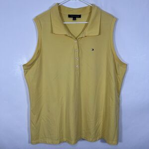 Tommy Hilfiger Sleeveless Polo Shirt Top Women Size 2XL XXL Yellow Logo Collared